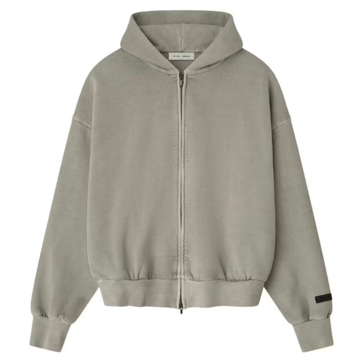 Fear of God Essentials Embroidered Classic Full Zip Hoodie Smoke Grey