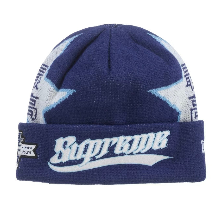 Supreme x New Era Stars Beanie Navy 2026 | United Kicks
