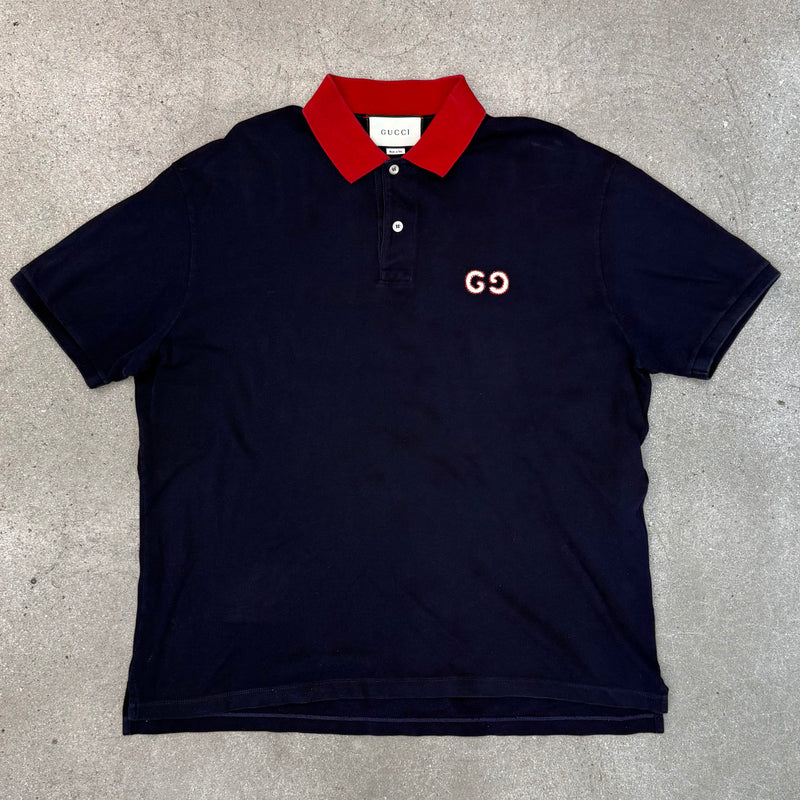 Gucci Polo Shirt Navy Double GG Relax Fit Knit