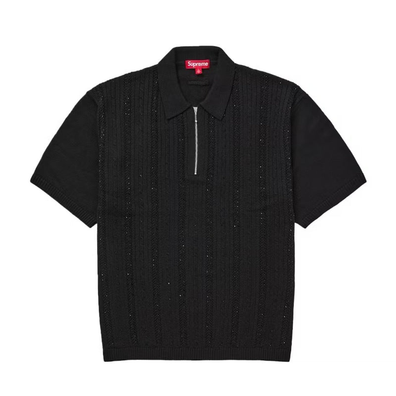 Supreme Beaded Zip Polo - Black