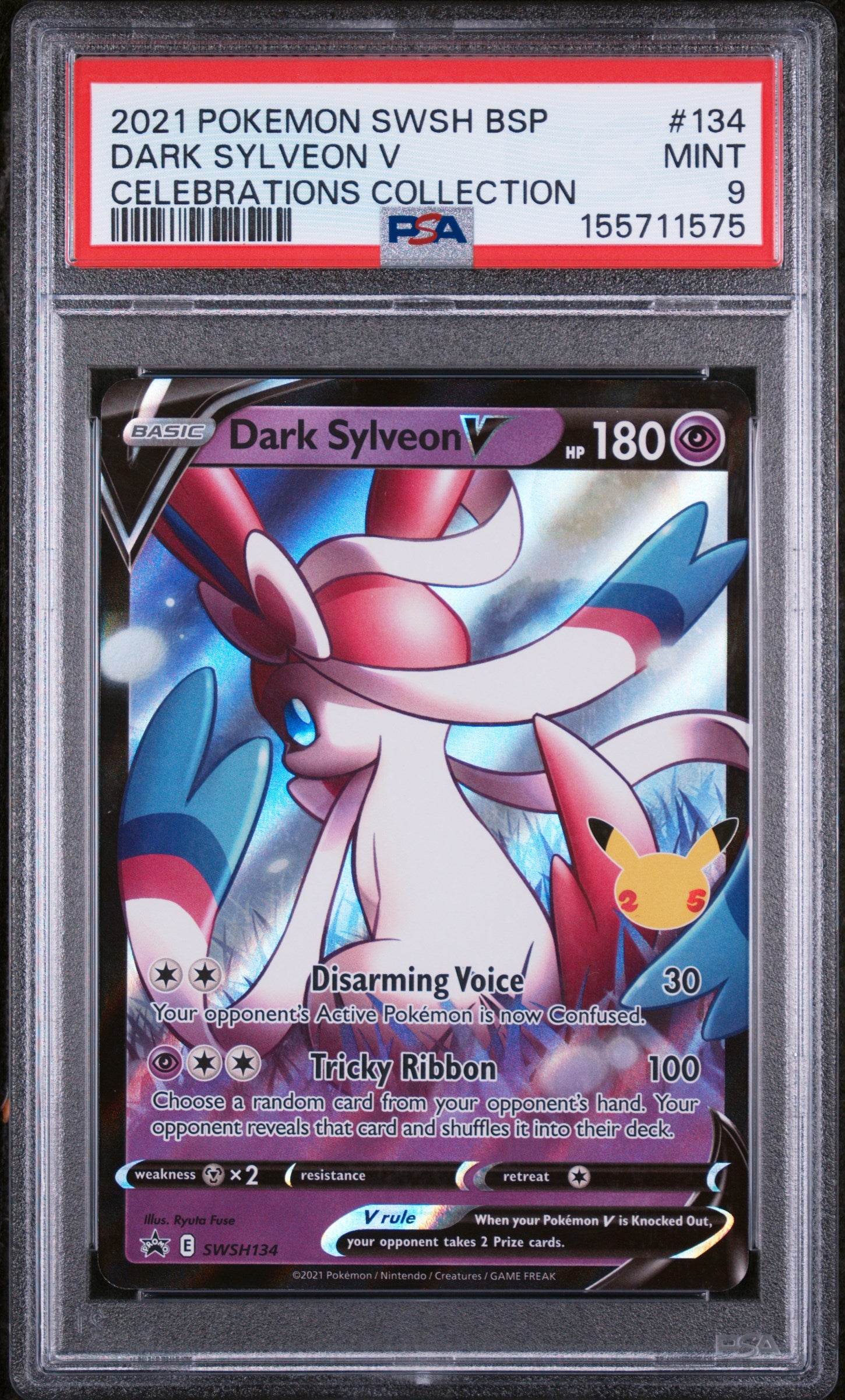 PSA 9 Dark Sylveon V #134 SWSH Black Star Promo Celebrations