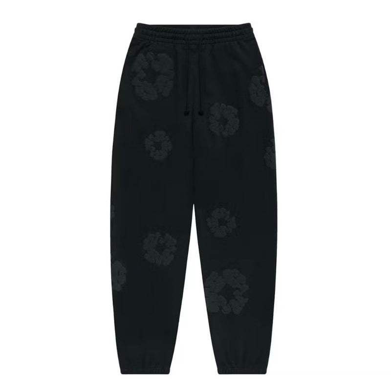 Denim Tears SS26 Black Mono Cotton Wreath Closed Hem Sweatpants - Black