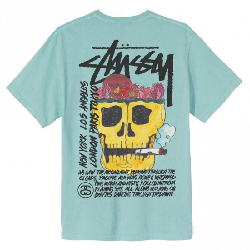 Stussy Smokin' Skull Pig. Dyed Tee - Aqua