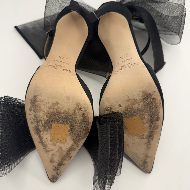 Jimmy Choo Averly 100 Black Asymmetric Fascinator Mesh