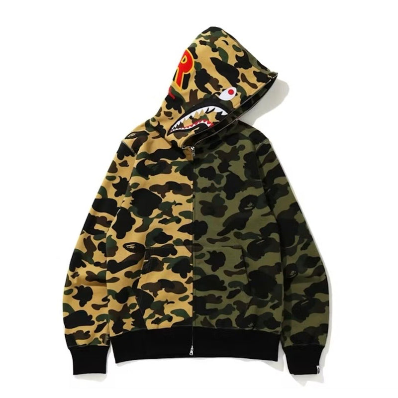 BAPE 1st Camo Half Shark Full Zip Hoodie Green/Yellow