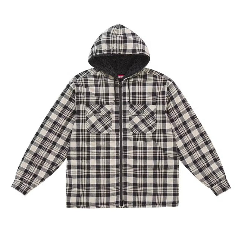Supreme Lined Zip Up Hooded Flannel Shirt White
