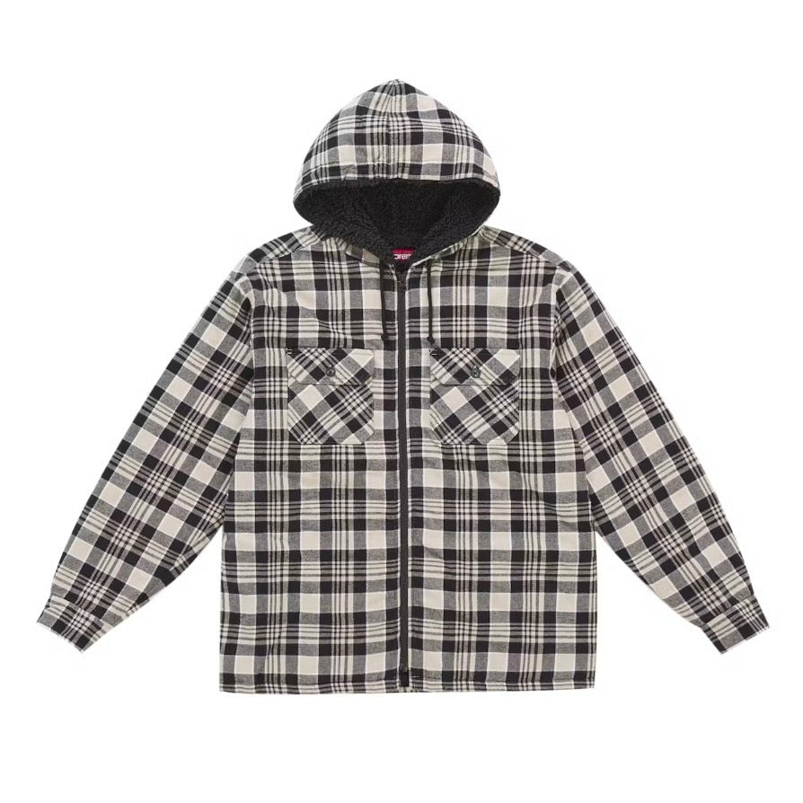 Supreme Lined Zip Up Hooded Flannel Shirt White - FW25 — United Kicks