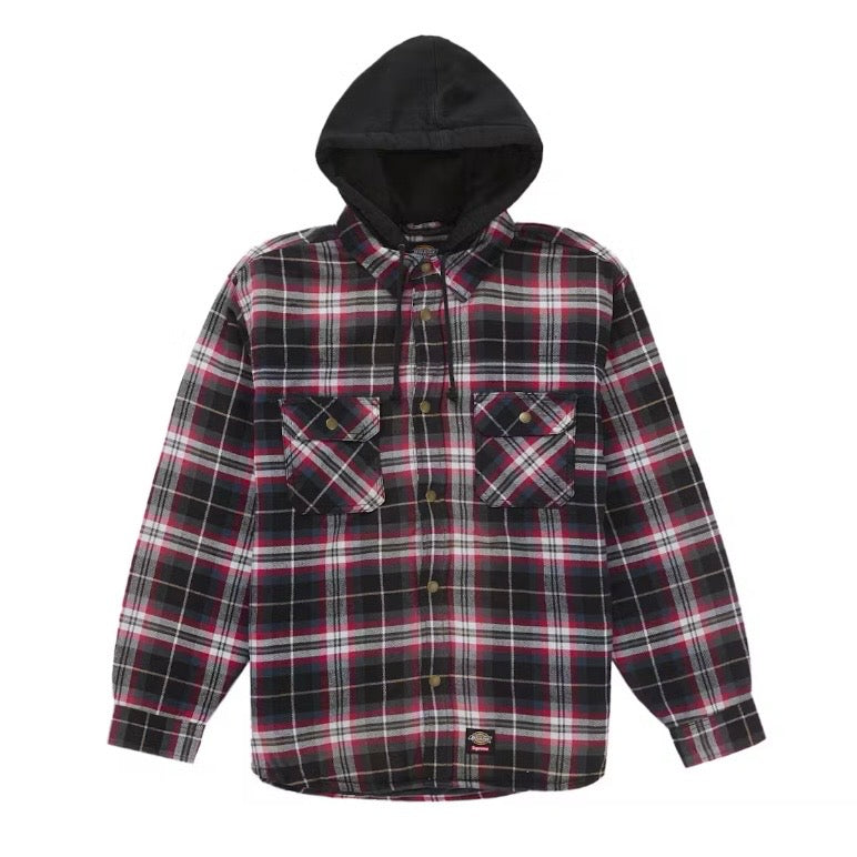 Supreme Dickies Lined Zip Up Hooded Flannel Shirt Black — United Kicks