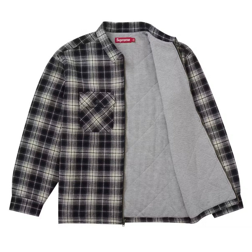 Supreme Thermal Lined Zip Up Flannel Shirt Black FW25 | United Kicks