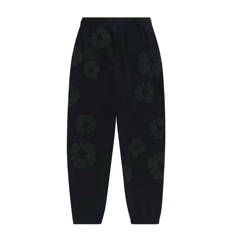 Denim Tears SS26 Black Mono Cotton Wreath Closed Hem Sweatpants - Black