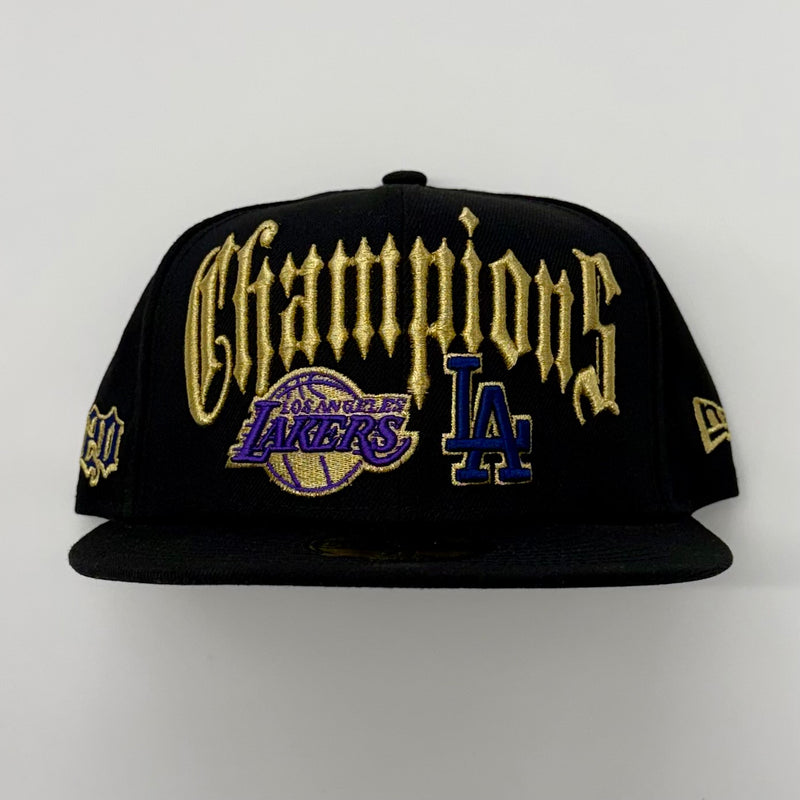 Los Angeles Lakers-Dodgers 2020 MEDIEVAL CO-CHAMPS Black Fitted Hat by New Era
