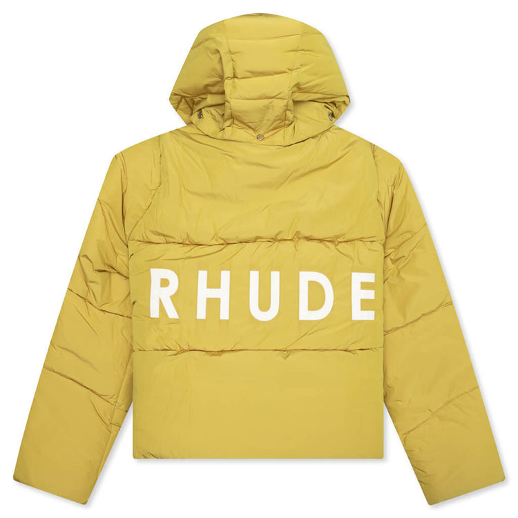 RHUDE Logo Puffer Jacket Mustard