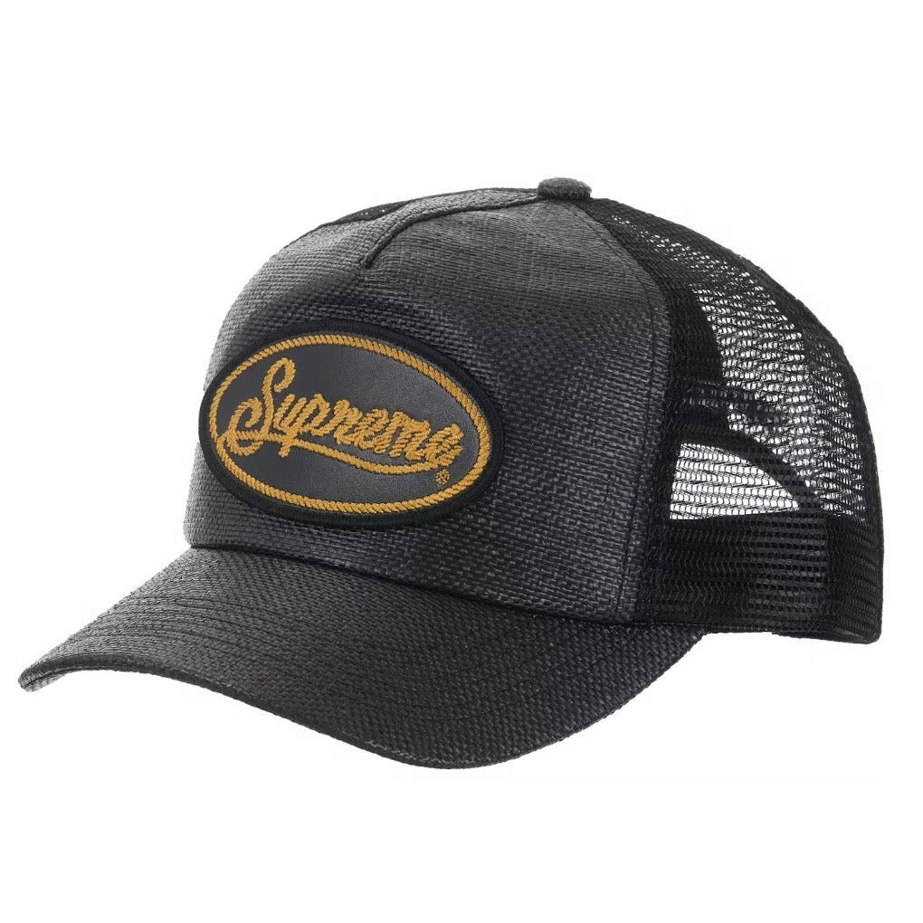 Supreme Raffia Mesh Back 5-Panel Hat Black - Black | Brand New