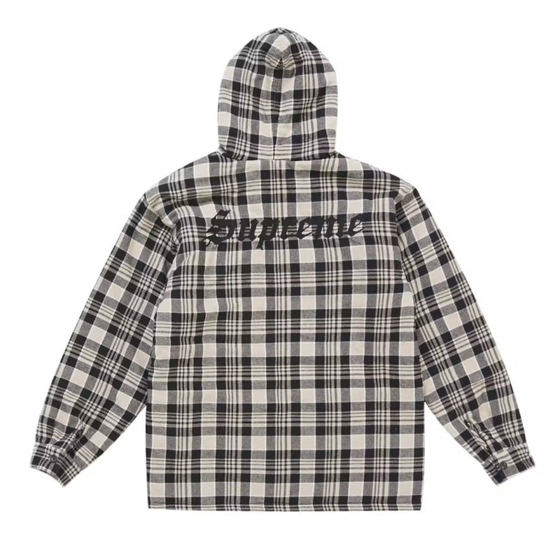 Supreme Lined Zip Up Hooded Flannel Shirt White