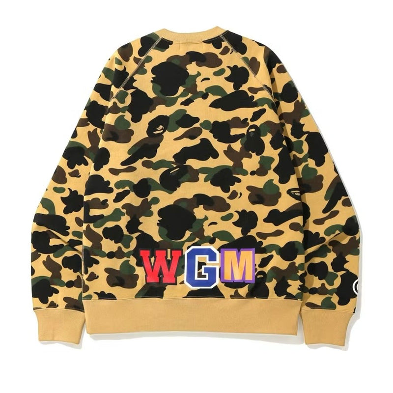 BAPE 1st Camo Metal Zip Shark Crewneck Yellow