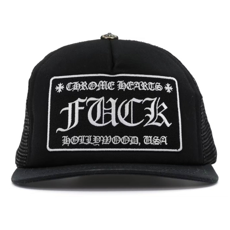 Chrome Hearts FUCK Hollywood Trucker Hat Black/Black