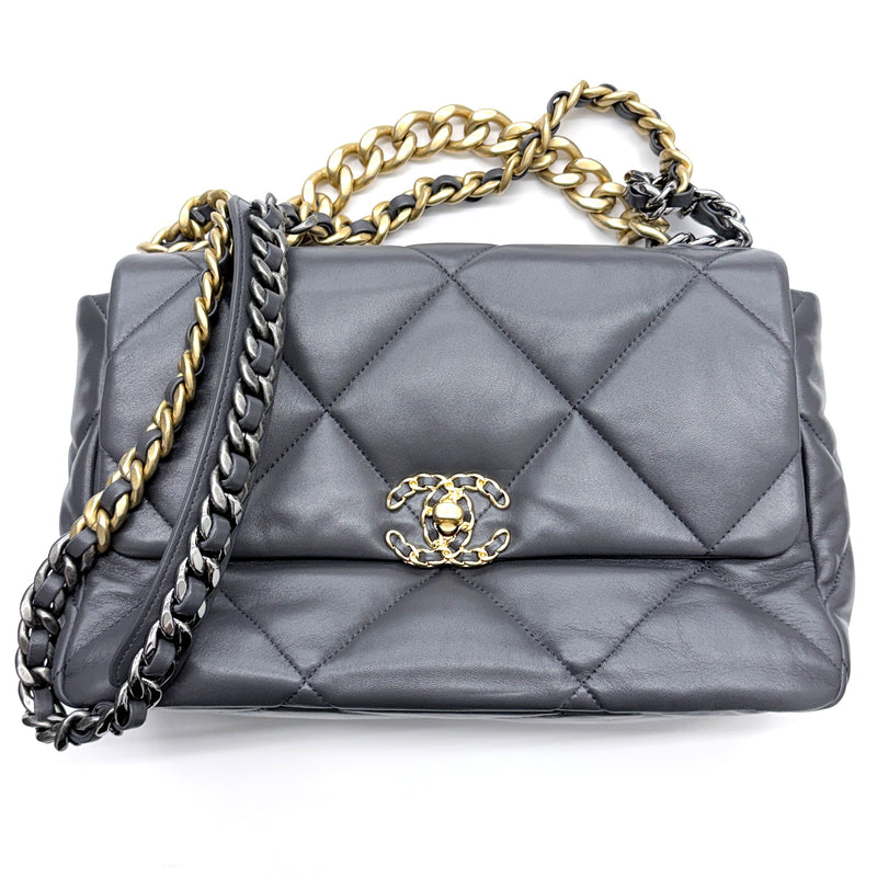 Chanel 19 Dark Grey Large Flap Bag Lambskin Leather 2021