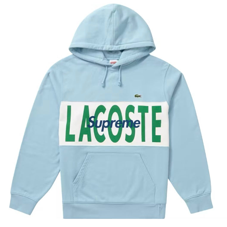 Supreme LACOSTE Logo Panel Hooded Sweatshirt Light Blue