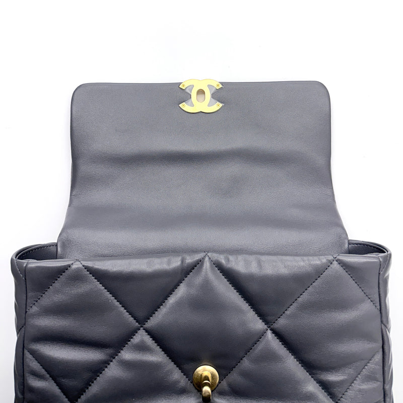 Chanel 19 Dark Grey Large Flap Bag Lambskin Leather 2021