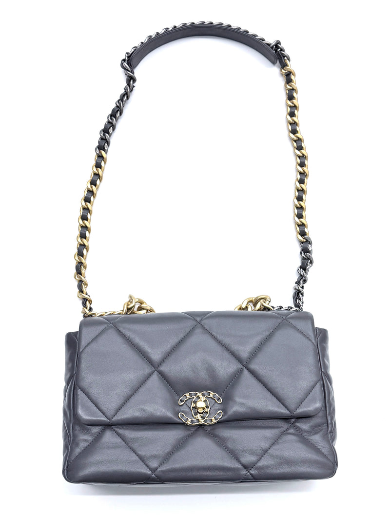 Chanel 19 Dark Grey Large Flap Bag Lambskin Leather 2021