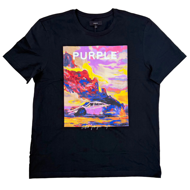 Purple Distored Floral Tee Black