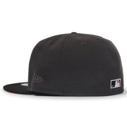 Black baseball cap with a logo on a white background