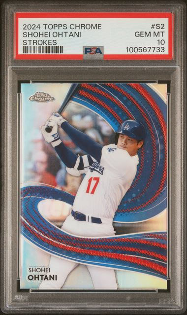 Front of 2024 Topps Chrome Shohei Ohtani Strokes #S2 PSA 10 card