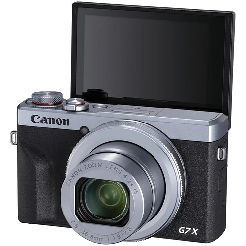 Canon PowerShot G7 X Mark III with screen tilted upward